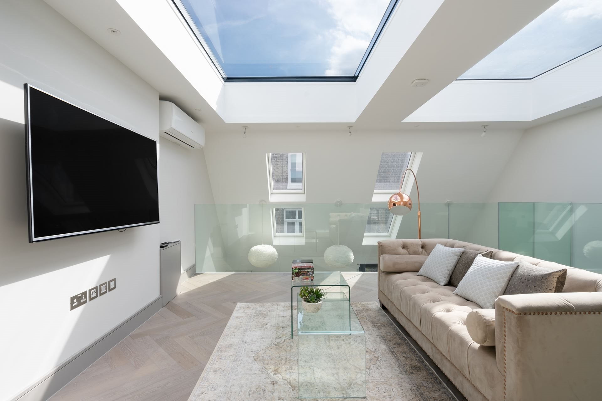living room with roof lights