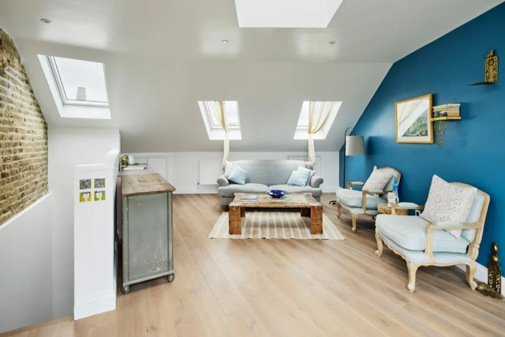 sitting area in a small corner by the staircase