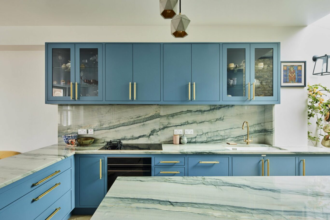 kitchen with blue counters